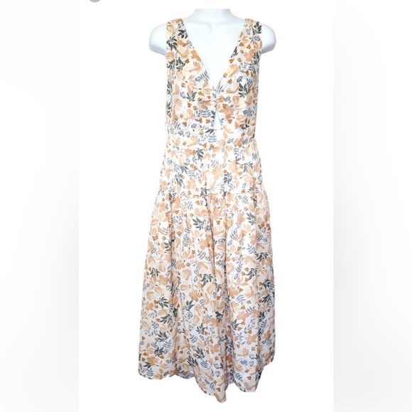 Joie Sleeveless Keyhole Tie Midi Summer Sun Dress White Orange Cotton Floral 8 - Picture 3 of 8